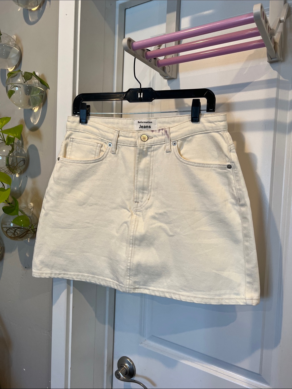 Reformation Cream Denim Mini Skirt